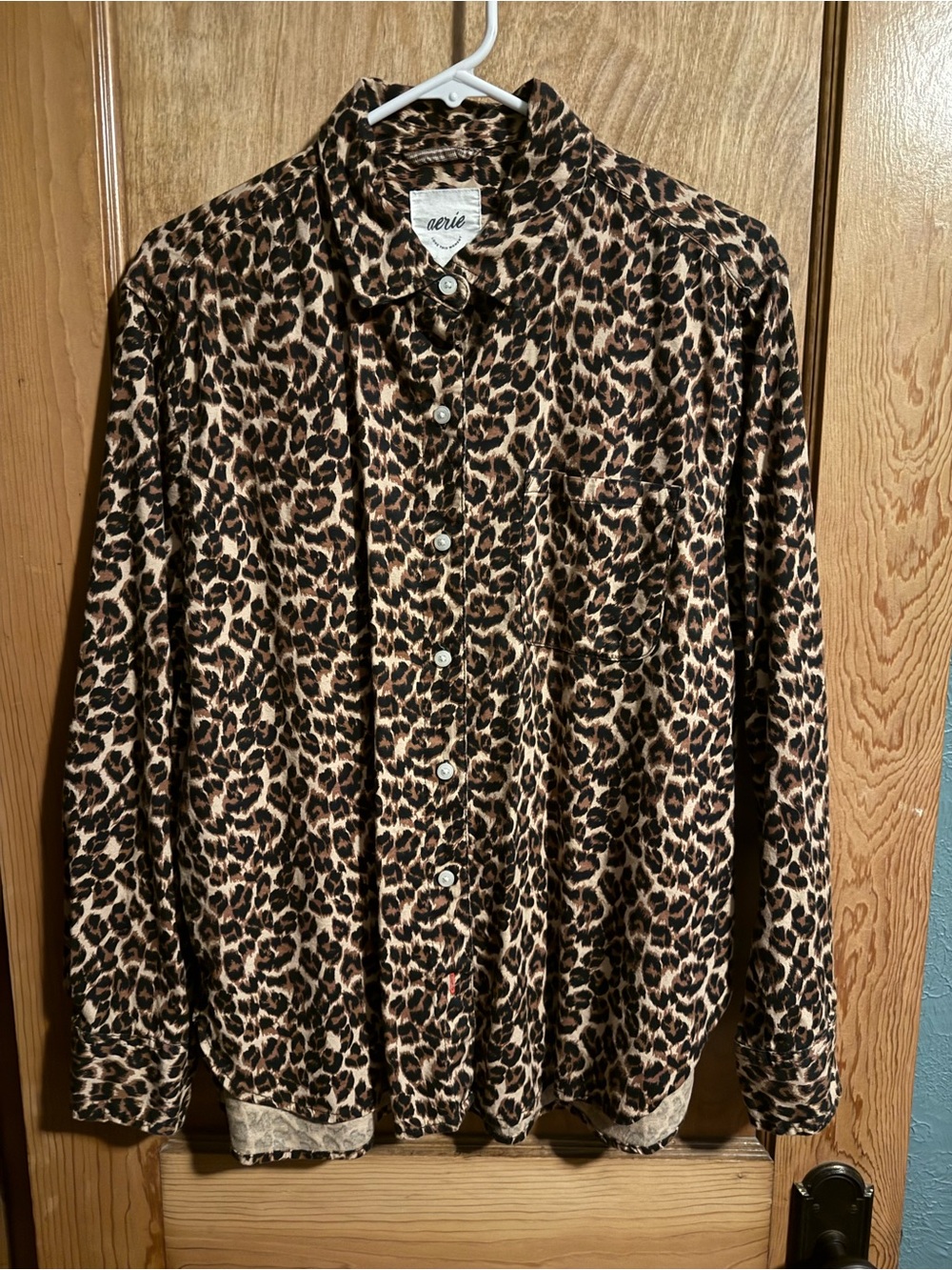 Aerie Brown Leopard Print Relaxed Button-Up Shirt